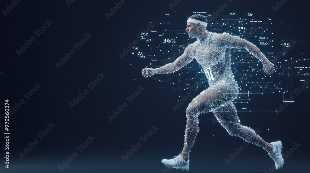 Fototapeta premium Futuristic Augmented Reality Training for Young Athletes with Real-Time Performance Tracking in Cartoon-style 3D Environment, Generative AI