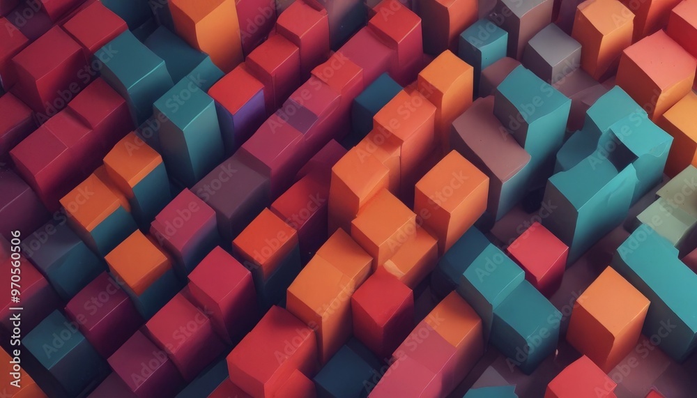 A 3D of a complex arrangement of colorful cubes in various shades of red, orange, yellow, green, and blue, creating a visually striking and abstract pattern. A 3D of a complex arrangement of colorful cubes in various shades of red, orange, yellow, green, and blue, creating a visually striking and abstract pattern.