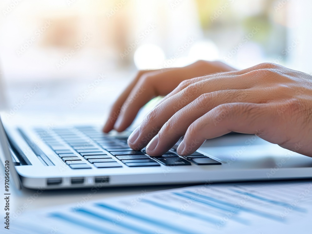 Close-up of hands typing on a laptop keyboard, focused on productivity and digital communication in a modern workspace. Close-up of hands typing on a laptop keyboard, focused on productivity and digital communication in a modern workspace.