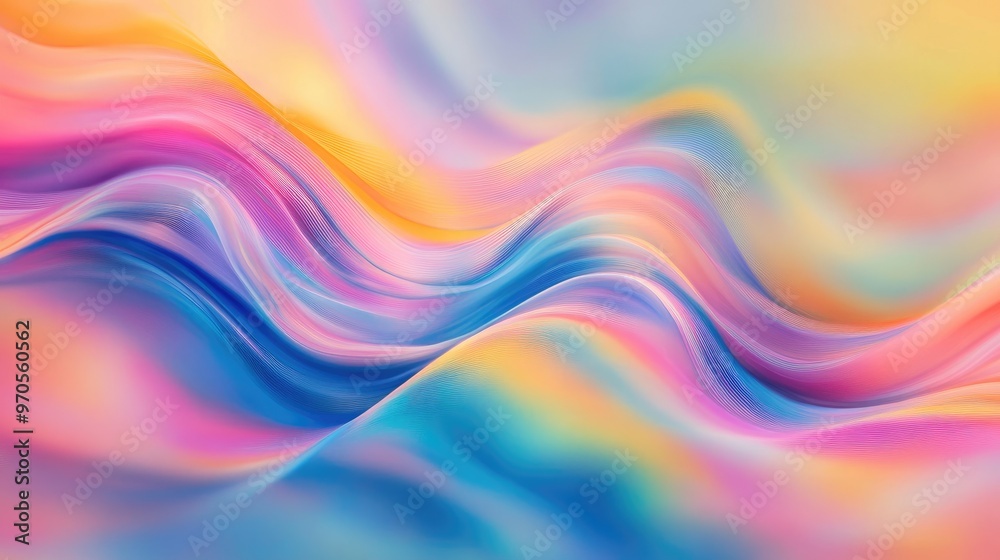 Fototapeta premium Swirling lines of rainbow colors dancing across a pastel background, creating a dynamic and vibrant display of light
