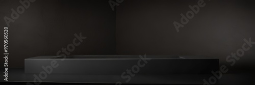 A sleek, modern black rectangular sink sits on a dark surface, its clean lines and minimalist design creating a striking contrast against the backdrop.