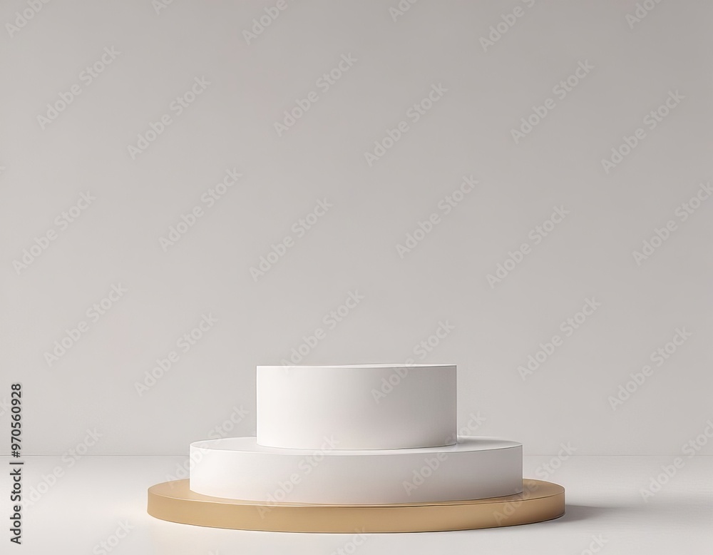 A white pedestal with a gold base stands against a plain white background. A white pedestal with a gold base stands against a plain white background.