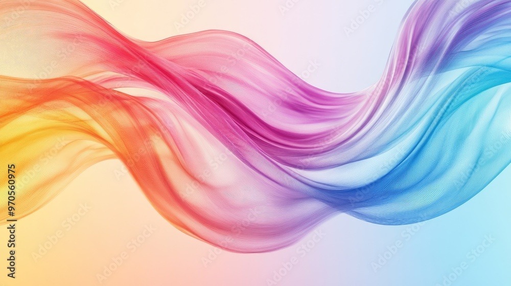 Swirling lines of rainbow colors gracefully flowing on a pastel background, creating a dynamic and vibrant visual display Swirling lines of rainbow colors gracefully flowing on a pastel background, creating a dynamic and vibrant visual display