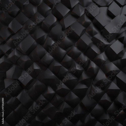 a close-up view of a black, textured surface composed of numerous small cubes arranged in a repeating pattern.