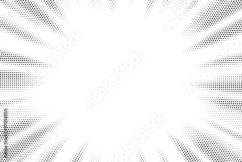 Halftone gradient sun rays pattern. Abstract halftone vector dots background. monochrome dots pattern. Vector background in comic book style with sunburst rays and halftone. Retro pop art design. photo