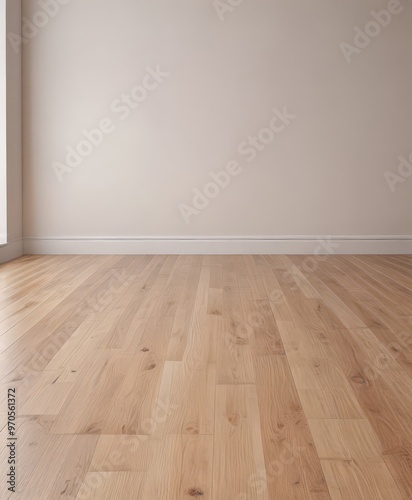 A room with a light-colored wooden floor and a white wall.