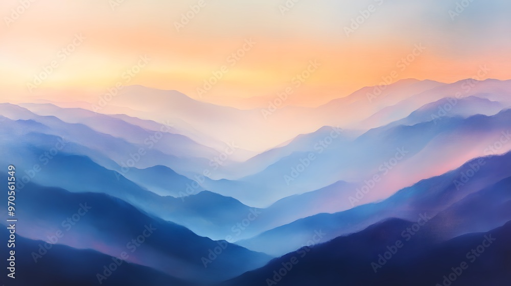 Abstract Landscape with Foggy Mountains at Sunset Abstract Landscape with Foggy Mountains at Sunset