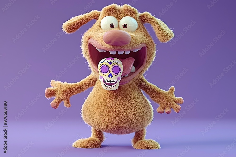 Obraz premium Funny Cartoon Dog Holding a Sugar Skull