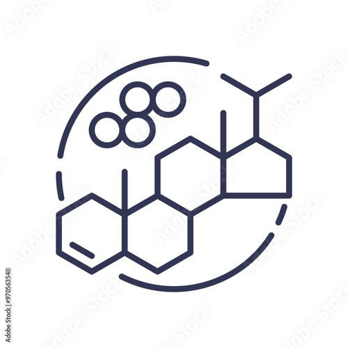 Illustration of a cholesterol molecule structure, highlighting its chemical composition and molecular geometry.