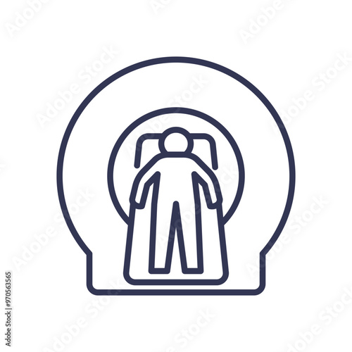 Line art of a person undergoing an MRI scan, representing medical imaging and diagnostic procedures.