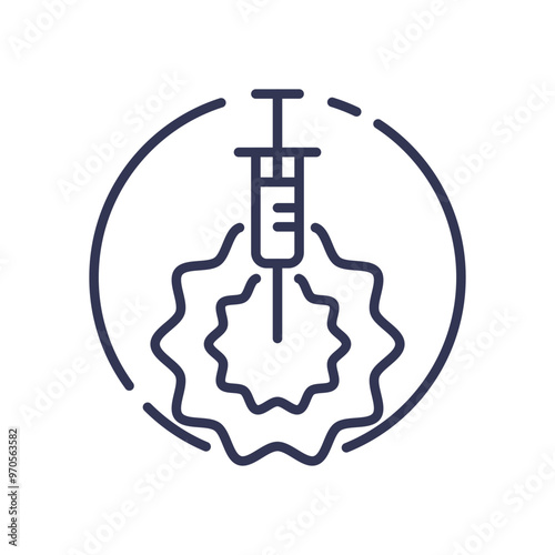 Illustration of a syringe with a wavy circle indicating an injection site reaction.