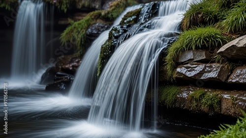 Serene Waterfall in Lush Greenery