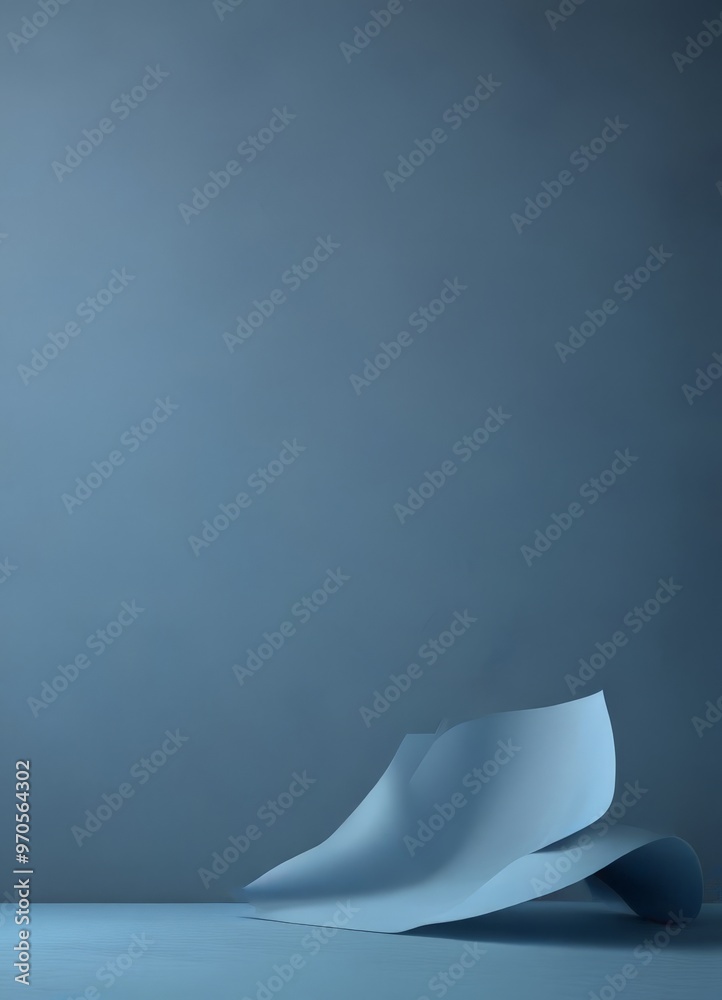 Abstract art piece featuring a curved, folded paper against a dark blue background. Abstract art piece featuring a curved, folded paper against a dark blue background.