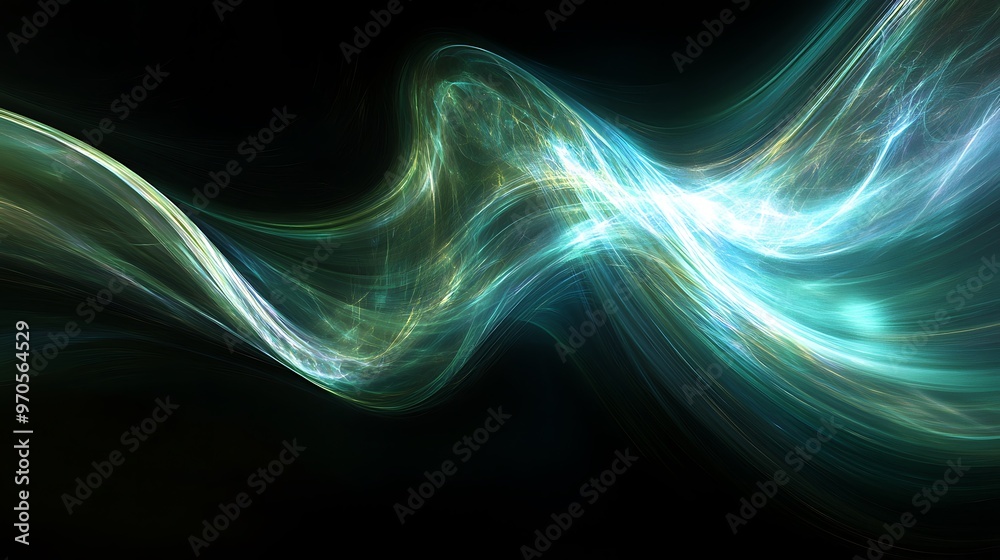 Abstract Wavy Light Lines in Green and Blue on Black Background Abstract Wavy Light Lines in Green and Blue on Black Background