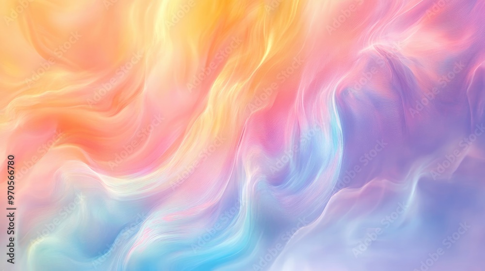 Vibrant swirling rainbow color waves blending into a soft pastel background, creating a dynamic and mesmerizing display