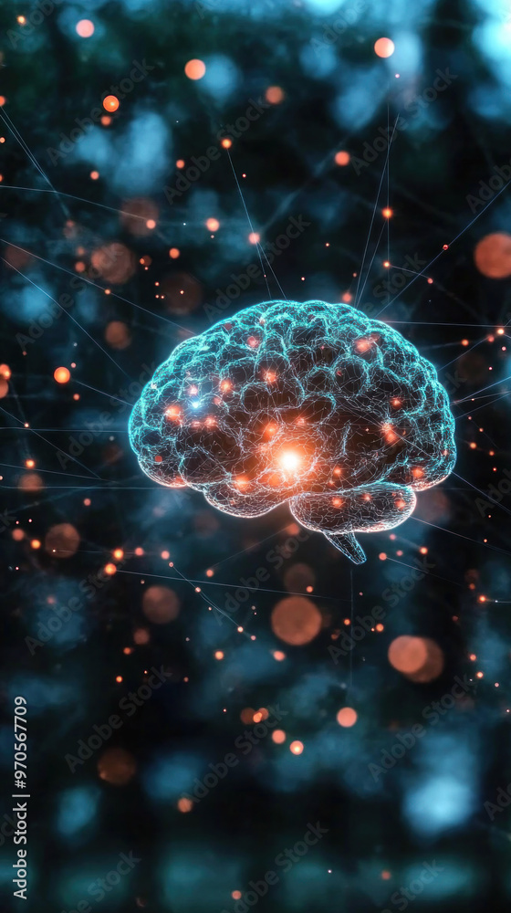 A brain with a lot of dots surrounding it. The brain is surrounded by a lot of dots, which gives the impression of a brain that is full of thoughts and ideas. Concept of intelligence and creativity A brain with a lot of dots surrounding it. The brain is surrounded by a lot of dots, which gives the impression of a brain that is full of thoughts and ideas. Concept of intelligence and creativity