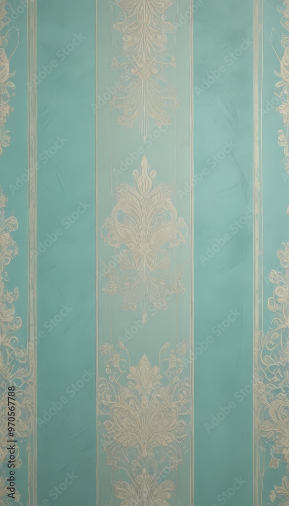 a close-up view of a decorative wallpaper pattern with a repeating floral design in shades of blue and cream. a close-up view of a decorative wallpaper pattern with a repeating floral design in shades of blue and cream.