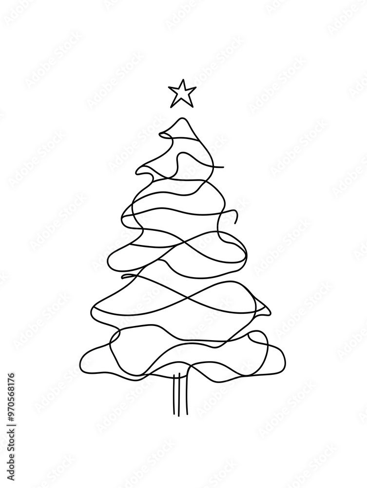 Christmas tree one line drawing.Merry Christmas decoration continuous line.Continuous line drawing of christmas tree with a star. Christmas tree one line drawing.Merry Christmas decoration continuous line.Continuous line drawing of christmas tree with a star.