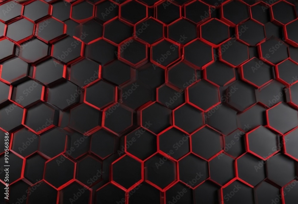 A repeating pattern of hexagonal shapes in black and red, creating a visually striking and geometric design.