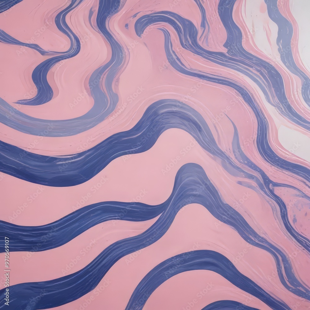 Obraz premium a close-up view of a marble-like pattern with alternating blue and pink stripes, creating a swirling, abstract design.
