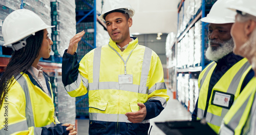 Bilde på lerret Collaboration, planning and quality control with people in storage depot for supply chain management