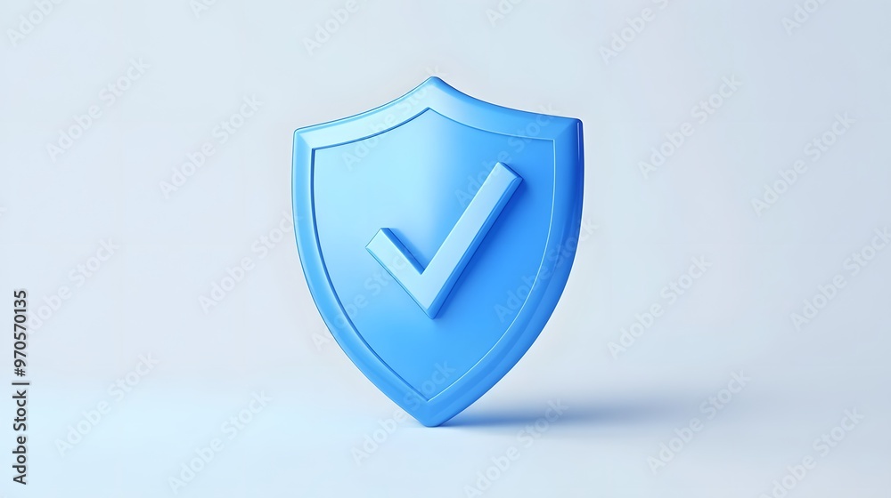 cartoon 3d Icon safety shield check mark perspective . Blue symbol security safety icon. Checkmark in minimalistic style. 3d vector illustration. white background
