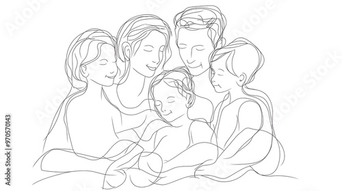 family continuous line drawing