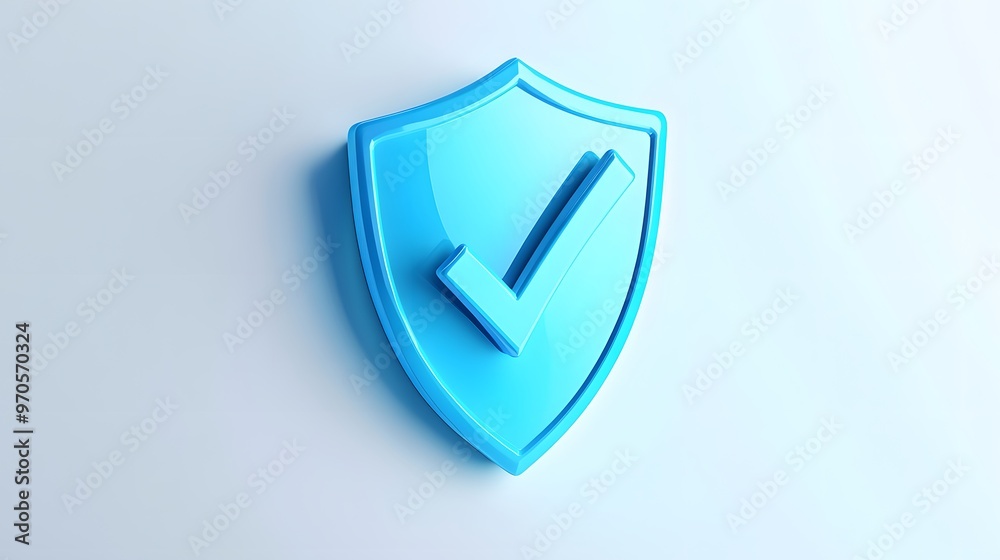 cartoon 3d Icon safety shield check mark perspective . Blue symbol security safety icon. Checkmark in minimalistic style. 3d vector illustration. white background