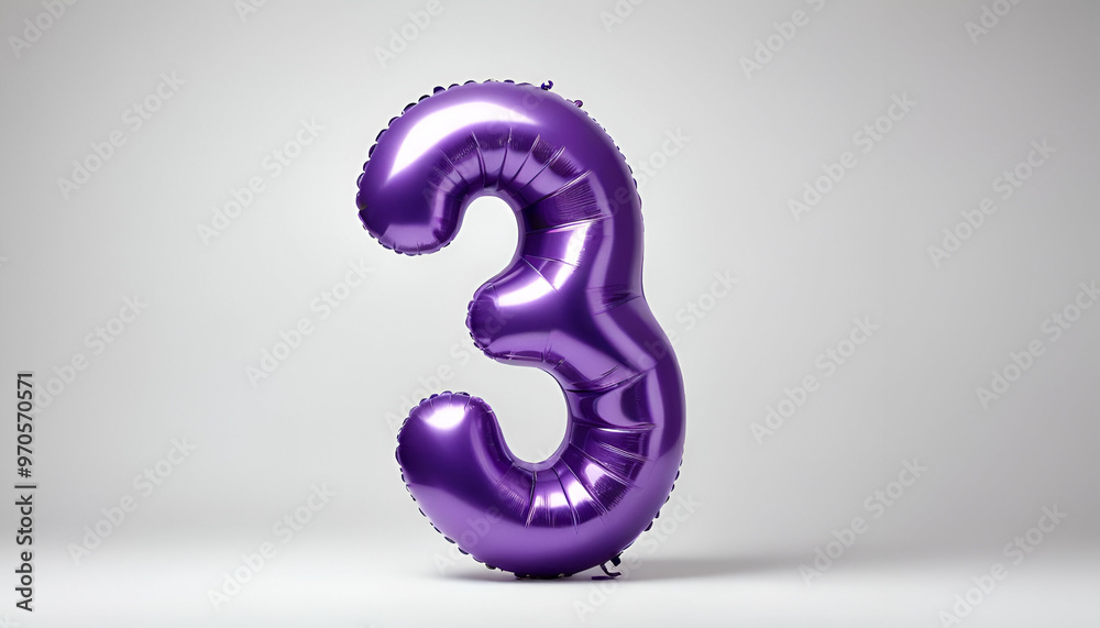 A large helium balloon in the shape of the number 3, white background A large helium balloon in the shape of the number 3, white background