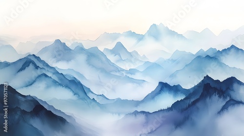 Abstract Watercolor Painting of a Mountain Range with Fog