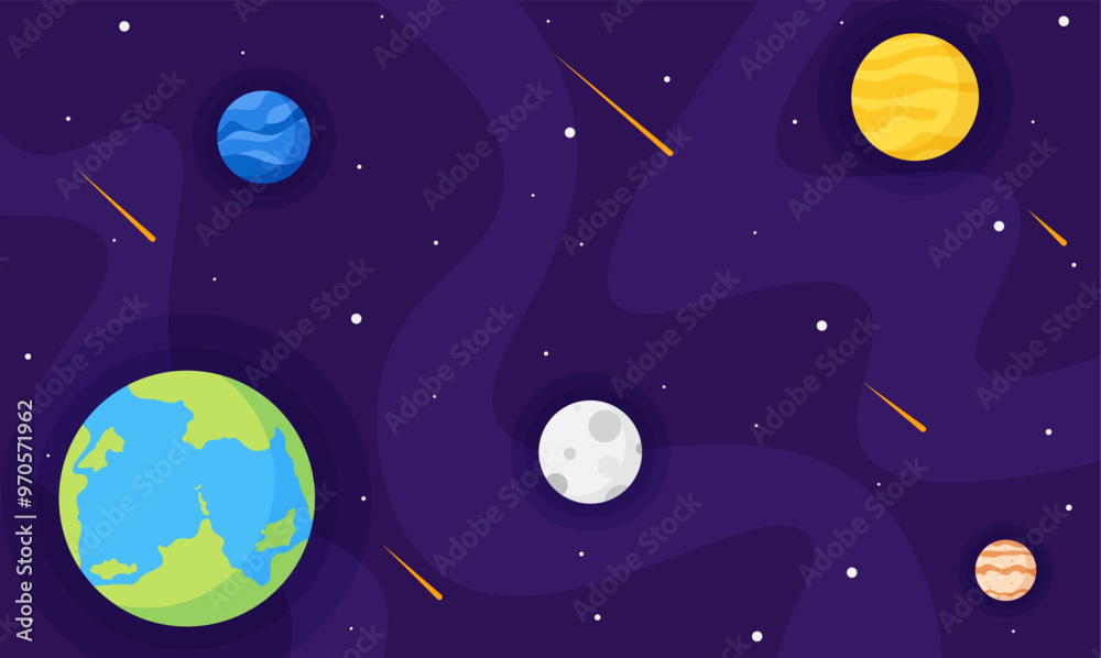 Naklejka premium cute background of planet galaxy astronomy flat illustration
