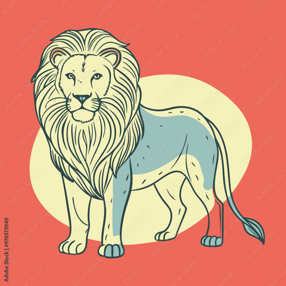 Obraz premium Stylish illustration of a lion with a flowing mane on a vibrant background 