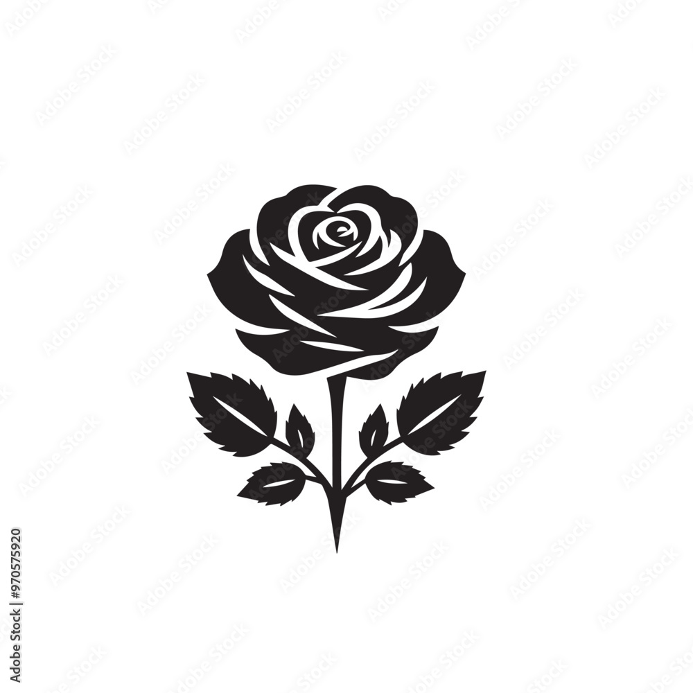 Rose vector design. Rose logo with leaf. Rose vector illustration isolated on white background. Rose vector design. Rose logo with leaf. Rose vector illustration isolated on white background.