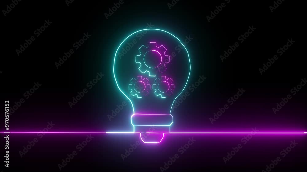 Neon line setting icon  Gear with shining light bulb icon. The innovation and idea concept background.