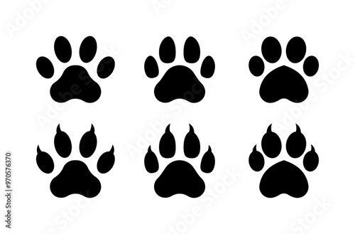 Cat paws tracks set icons. Silhouette style. Vector icons.