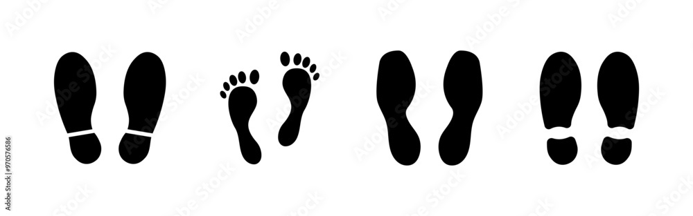 Footprints set icons. Silhouette style. Vector icons. Footprints set icons. Silhouette style. Vector icons.