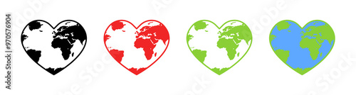 Love to Earth set icons. Linear and flat style. Vector icons.