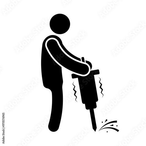Drill, man working icon. Silhouette style. Vector icon.