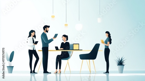 Dynamic Teamwork: A Fun and Energetic Cartoon of Office Collaboration