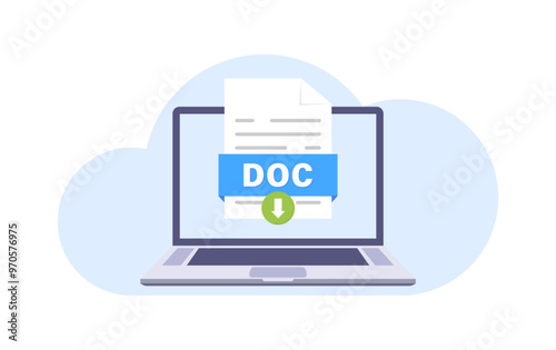 DOC file icons. Laptop icon. Flat style. Vector icon.