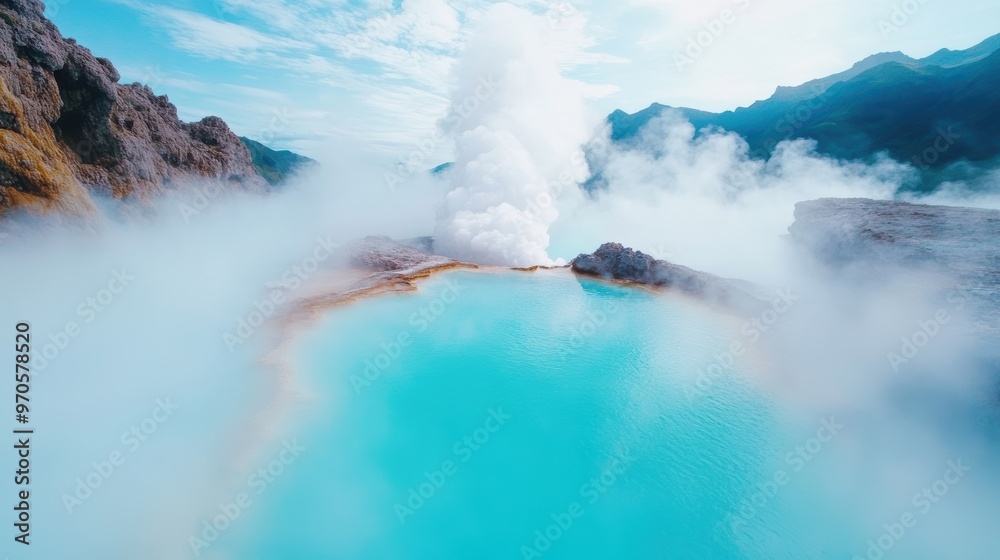 Obraz premium A mesmerizing shot of steam rising from a hot spring, showcasing the natural beauty and power of geothermal energy.