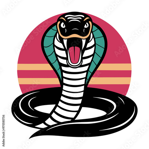 Fierce cobra snake in striking pose within circular design for bold t-shirt print