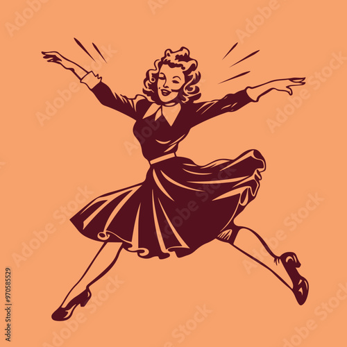 retro cartoon illustration of a happy jumping woman