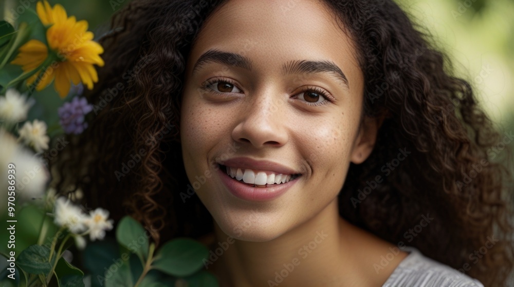 A happy young woman of mixed race at the garden A happy young woman of mixed race at the garden