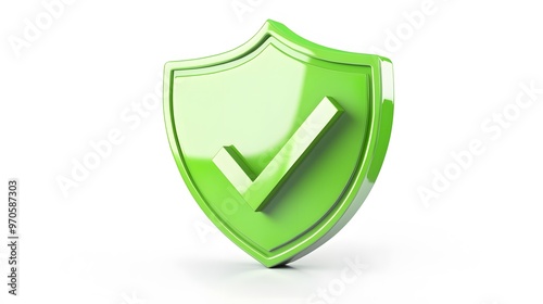  cartoon 3d Icon safety shield check mark perspective . green symbol security safety icon. Checkmark in minimalistic style. 3d vector illustration. white background