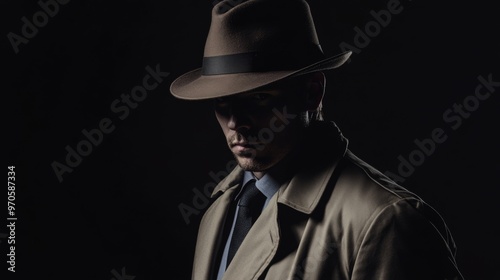 A Mysterious Man dressed in a Fedora hat and a stylish Trench Coat, creating intrigue