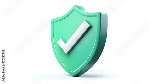  cartoon 3d Icon safety shield check mark perspective . green symbol security safety icon. Checkmark in minimalistic style. 3d vector illustration. white background