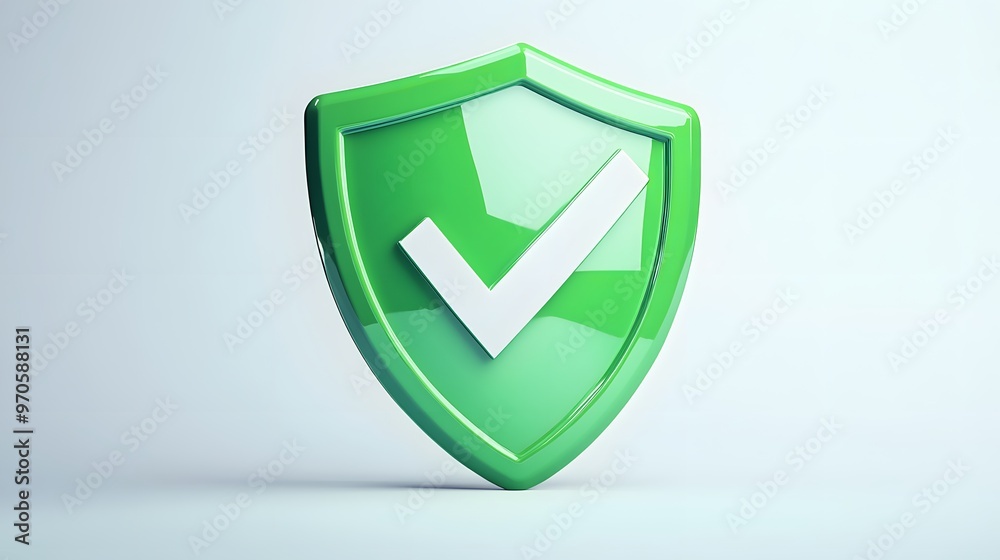 
cartoon 3d Icon safety shield check mark perspective . green symbol security safety icon. Checkmark in minimalistic style. 3d vector illustration. white background