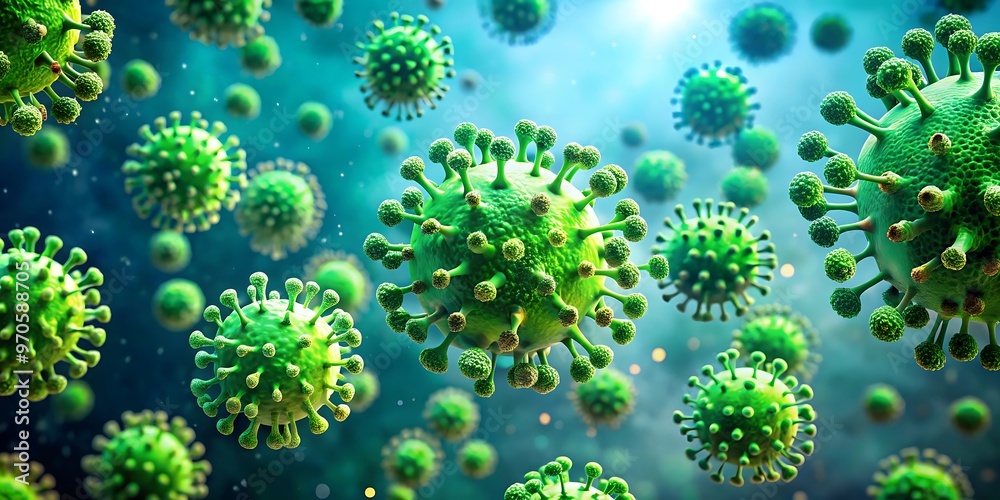a bunch of green viral covid cells flying in a human body a bunch of green viral covid cells flying in a human body