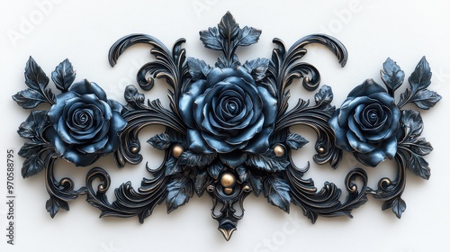 Fototapeta Naklejka Na Ścianę i Meble -  A gothic Halloween photo frame with black roses and a dark, ornate design, on a white background